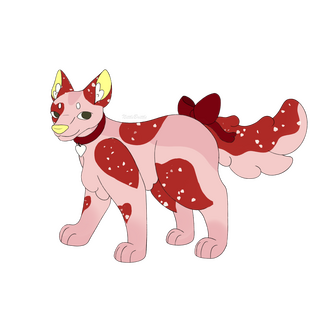 Pink, strawberry themed wolf with a heart collar and bow on tail. - Belongs to NexusKTArt on ToyHouse