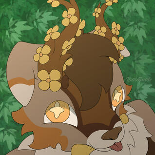 For skinlemon_3 on insta - anthro dog with antlers looking up at the camera with tongue sticking out.