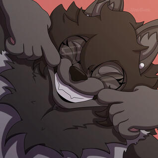Headshot for BiiBiiBiiii - Werewolf smiling with paws holding up smile.