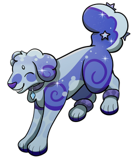 For opal on discord - Cute blue starry dog jumping with eyes closed, shaded.
