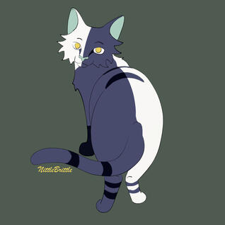 My character - Half-toned blue and white striped cat stares back at the camera,